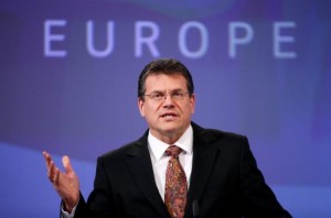 File photo of EU Commission Vice President Sefcovic addressing a news conference on European Aviation Strategy in Brussels
